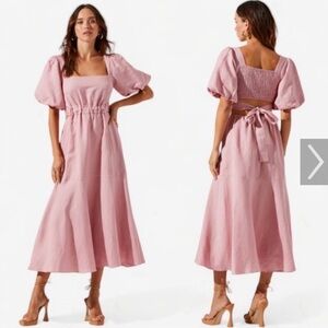 Astr Blush Midi Dress with Puff Sleeves